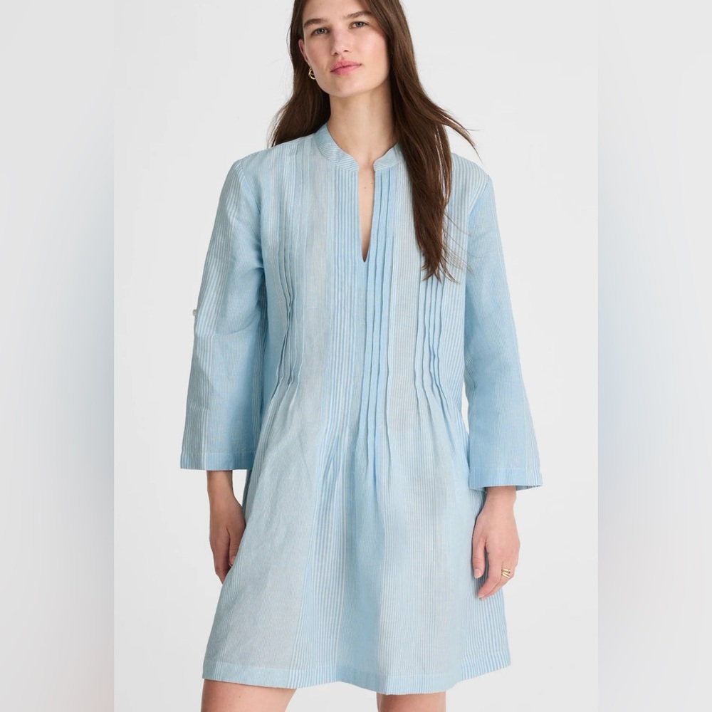 NWT Madewell Pleated Splitneck Mini Shirtdress in Stripe Small $128